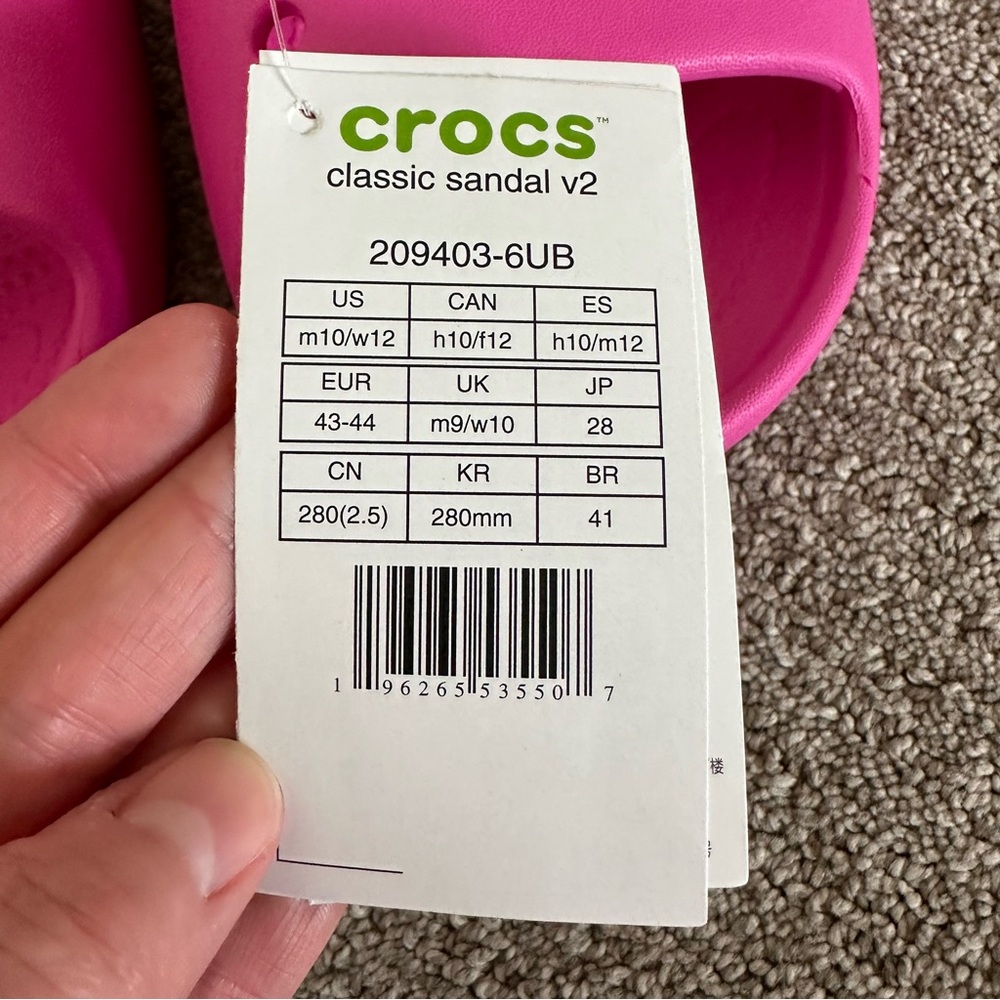 Crocs Classic V2 Slide Sandal Pink 209403-6UB Men's 10 / Women's 12 - Picture 4 of 8
